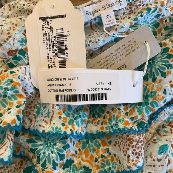 Poupette St Barth Long Dress Della Aqua Ceramique Embroidered Cotton XS - Picture 6 of 11